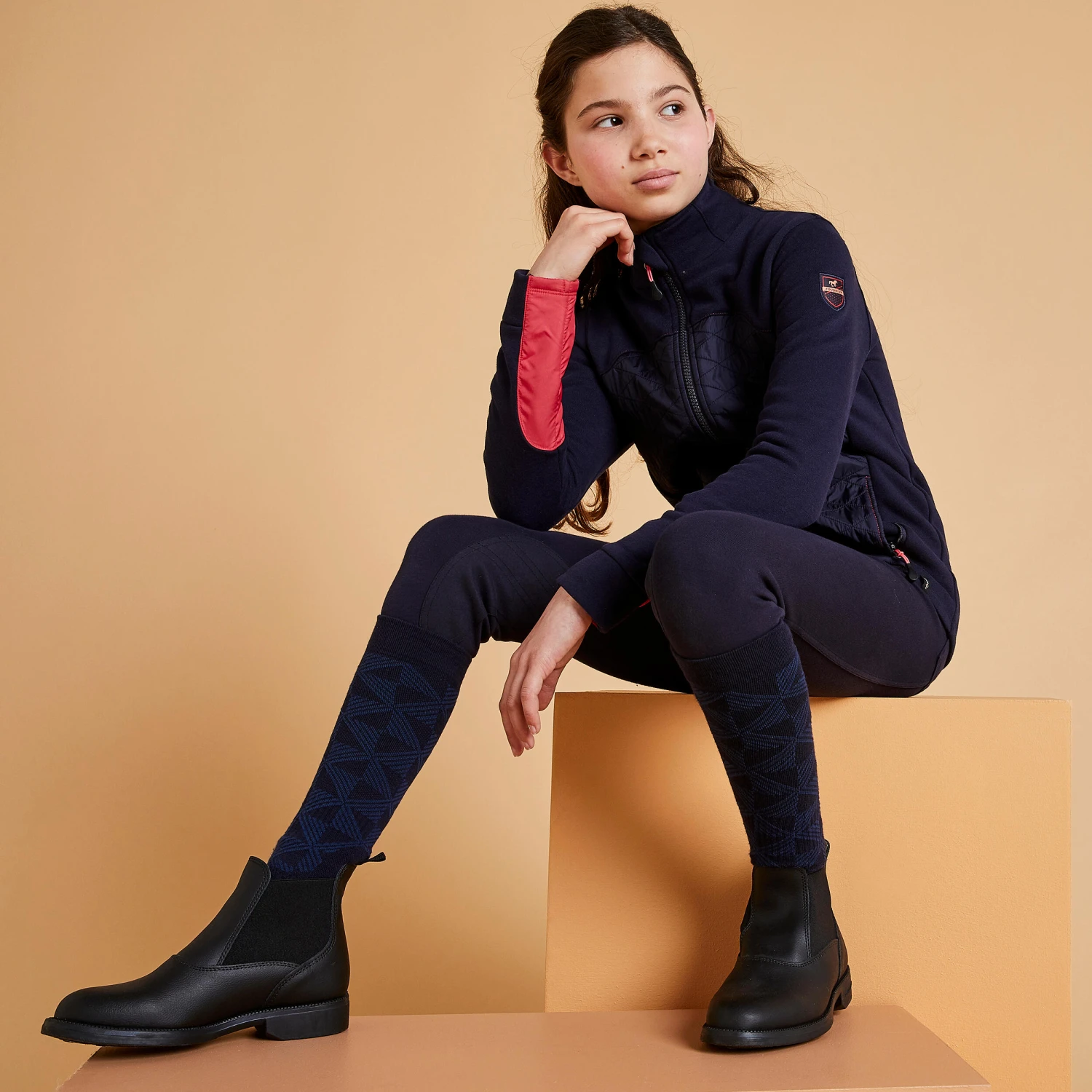 Kids' Mixed Media Horse Riding Zip Sweatshirt 500 2 Kids' Mixed Media Horse Riding Zip Sweatshirt 500 - Image 2