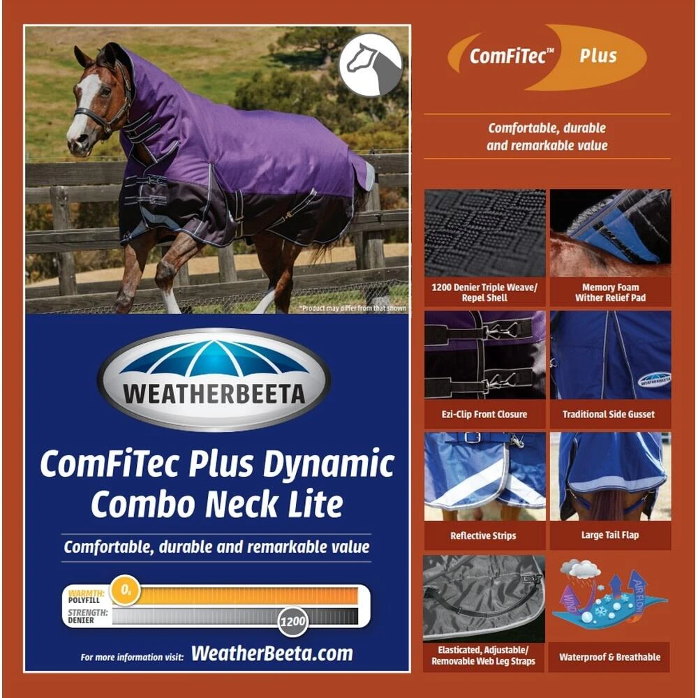 Weatherbeeta Comfitec Plus Lite Dynamic Combo Neck Turnout Rug (Purple/Black) 2 Weatherbeeta Comfitec Plus Lite Dynamic Combo Neck Turnout Rug (Purple/Black) - Image 2