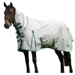 Weatherbeeta GreenTec Plus Combo Neck Lightweight Horse Turnout Rug (Light Grey/Bottle Green)